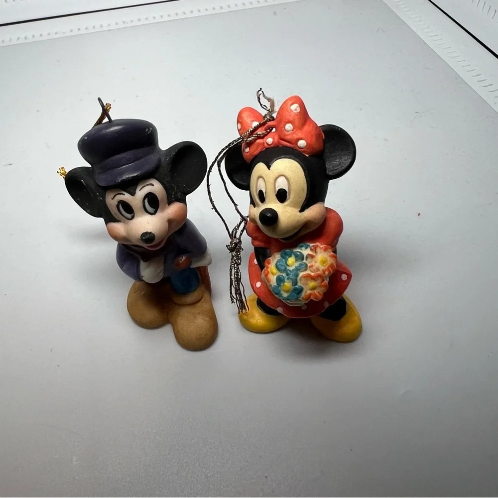Vintage MICKEY MOUSE AND MINNIE MOUSE Ornament SET OF TWO WALT DISNEY Holiday - Picture 4 of 6